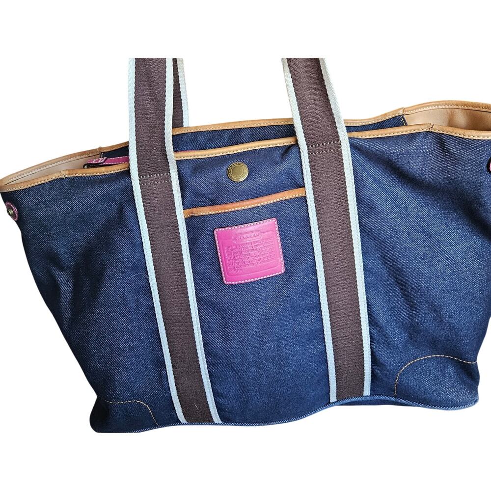 Vintage Coach 4499 Hamptons Denim Tote Y2K Blue Pink Leather Large Bag